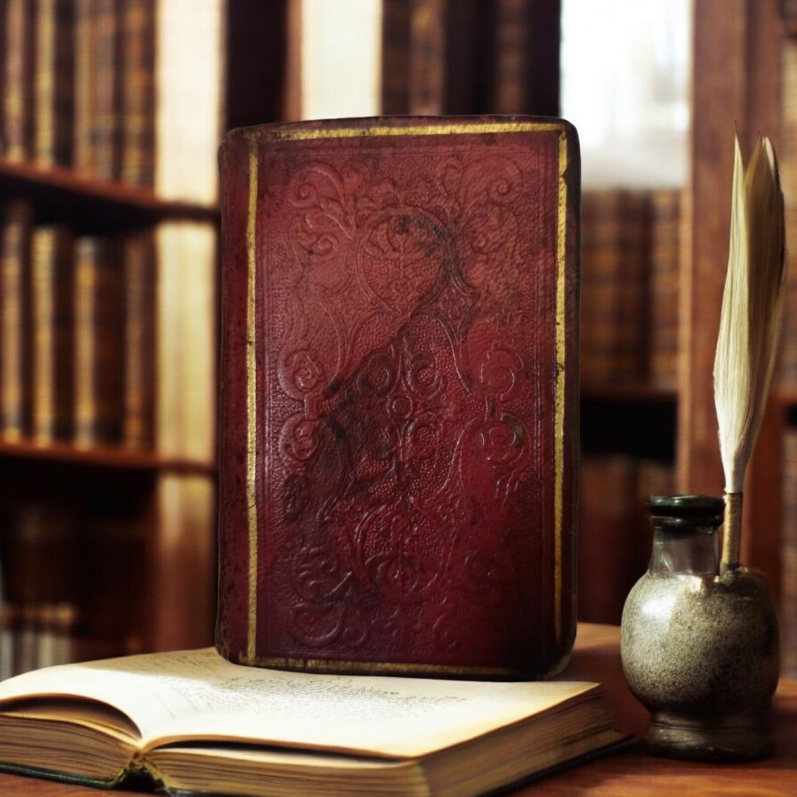 Livre ancien Nouveau Testament latin 1843 reliure rouge dorée rare