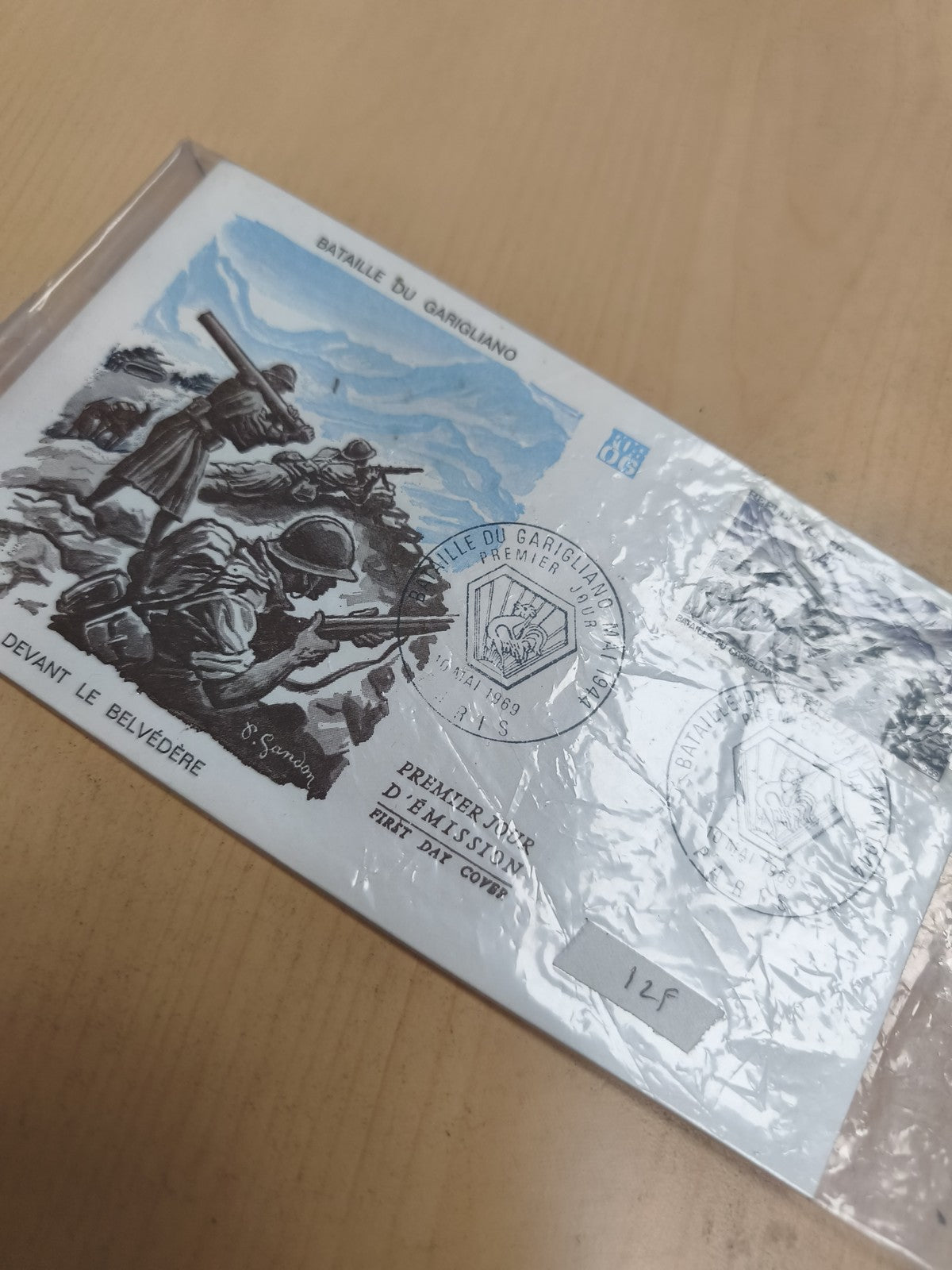 Enveloppe premier jour Bataille du Garigliano 1969 illustration armée 12F philat