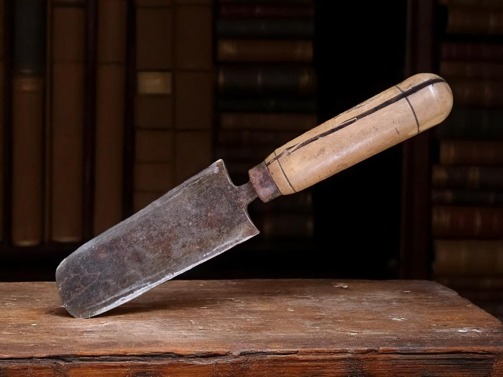 Spatule ancienne de gemmeur métal manche bois outil vintage atelier bijoutier