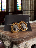Boucles d’oreilles vintage 1970 dorées cabochon ovale style baroque rétro