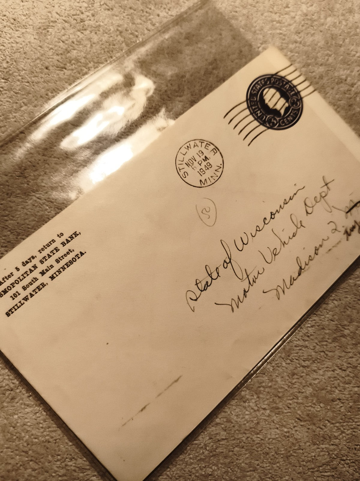 Lettre timbrée USA 1949 Stillwater Minnesota enveloppe postale Philatélie (Ref 1