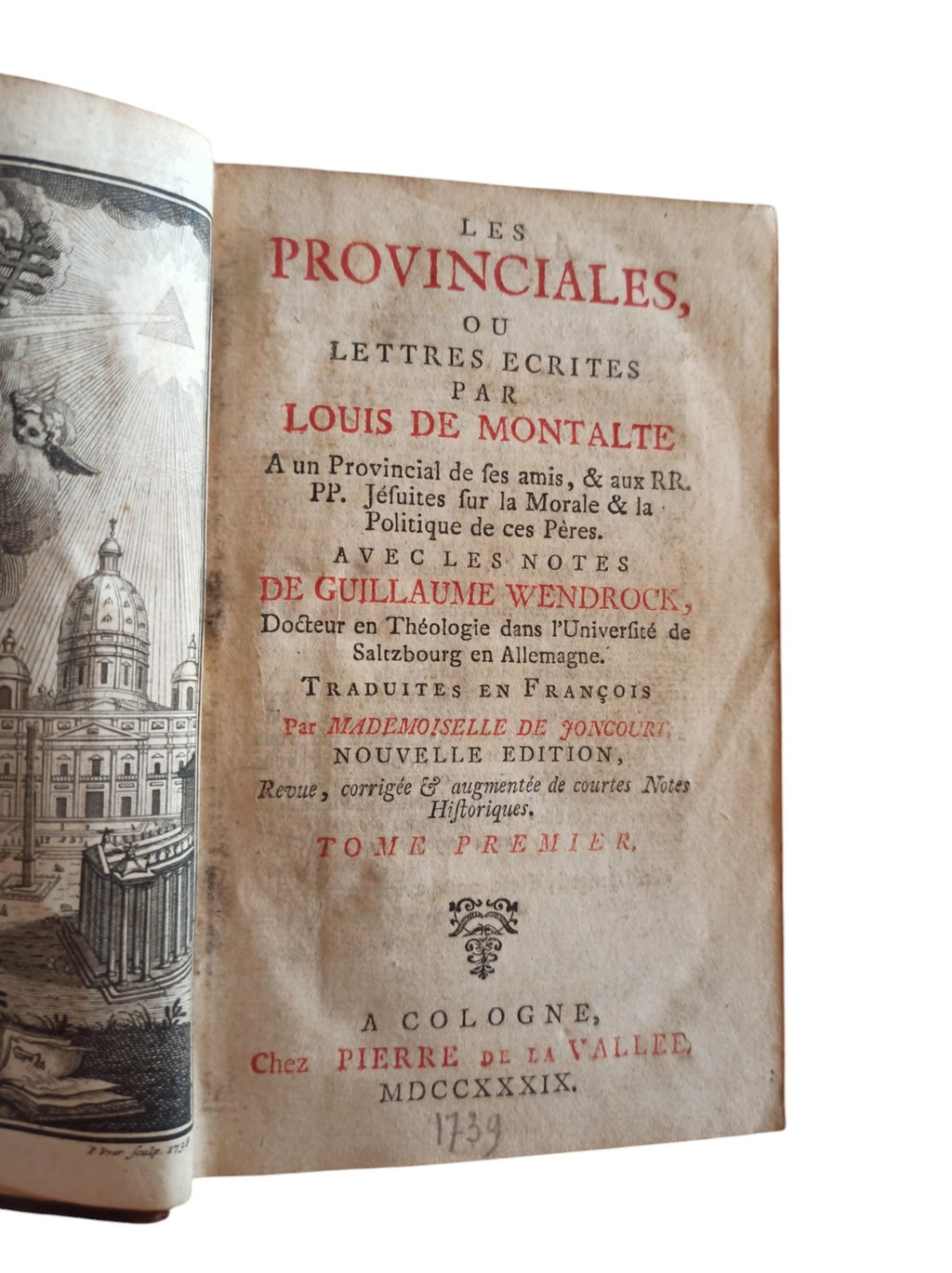Livres reliés XVIIIe Lettres Provinciales Pascal 4 tomes complet Louis de Montal