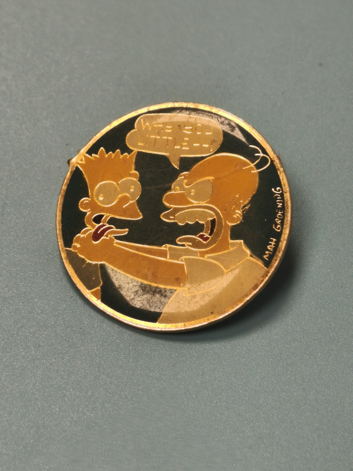 Vintage pin's Les Simpsons Bart et Homer doré collection animation (Ref 1)