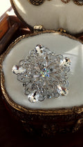 Broche vintage strass cristal transparent – Bijou floral élégant rétro