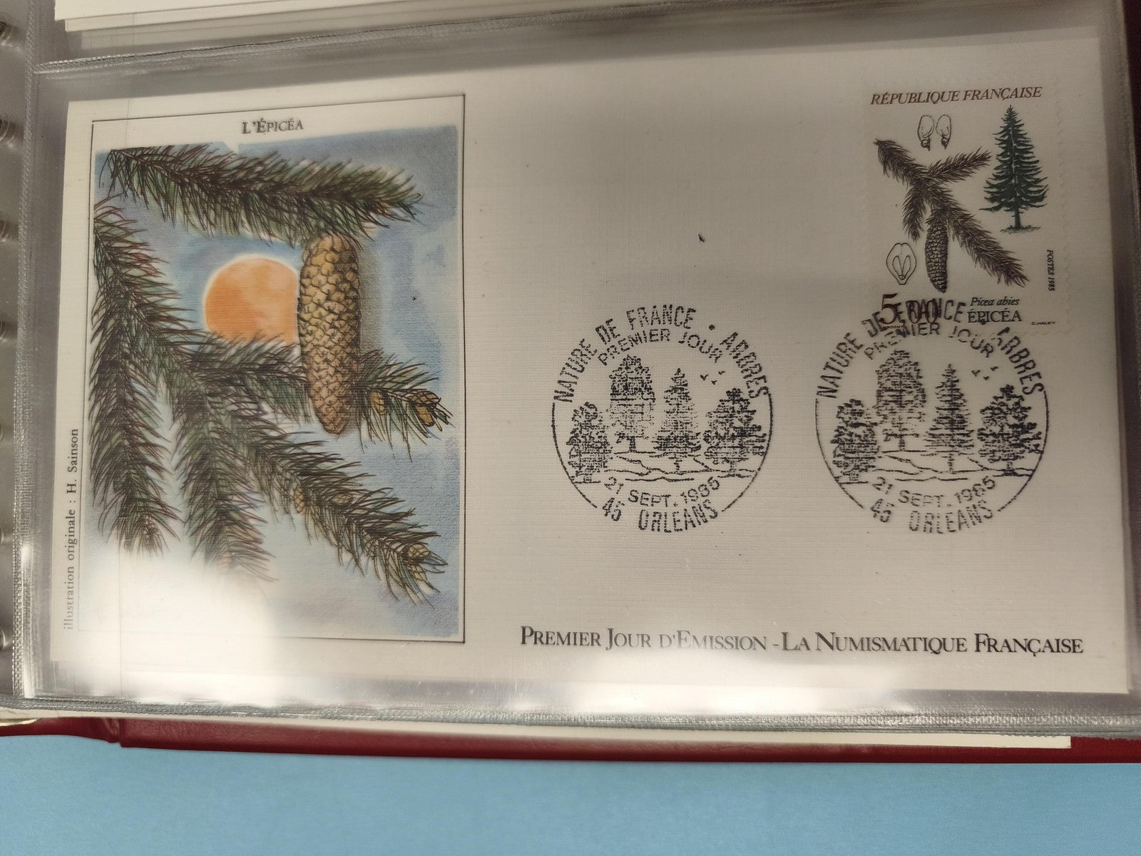 Enveloppe FDC premier jour France épicéa 21 sept 1985 timbre et illustration