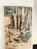 Carte postale ancienne Joyeux Noël enfantine, CPA début XXe, timbre 5c vert