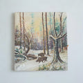 Tableau original signé A. Mottie sangliers forêt neige, peinture scène hivernale