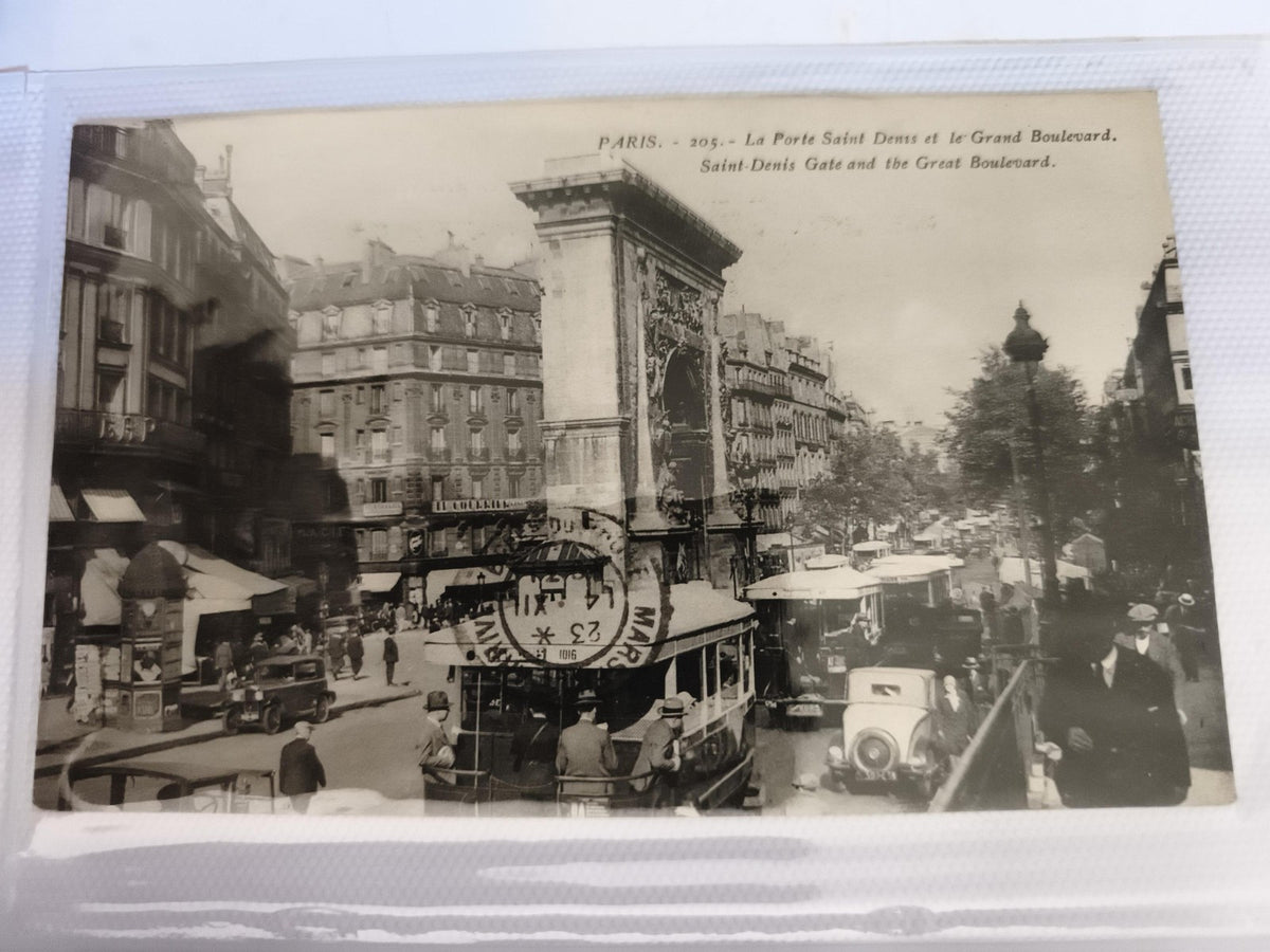 Carte photo Paris Porte Saint Denis tramway voitures CPA ancienne