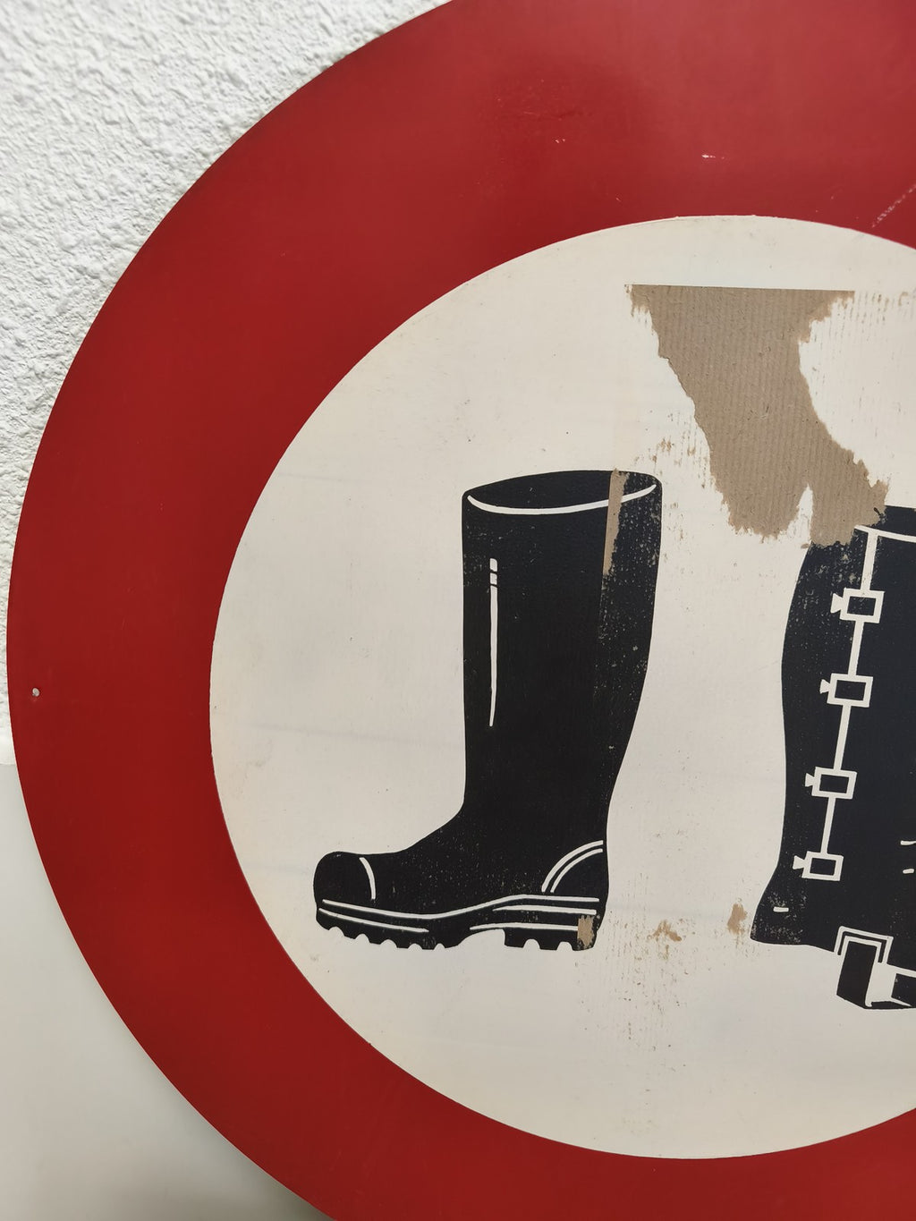 Grand panneau métal italien E.N.P.I., D.P.R. 1955, bottes sécurité