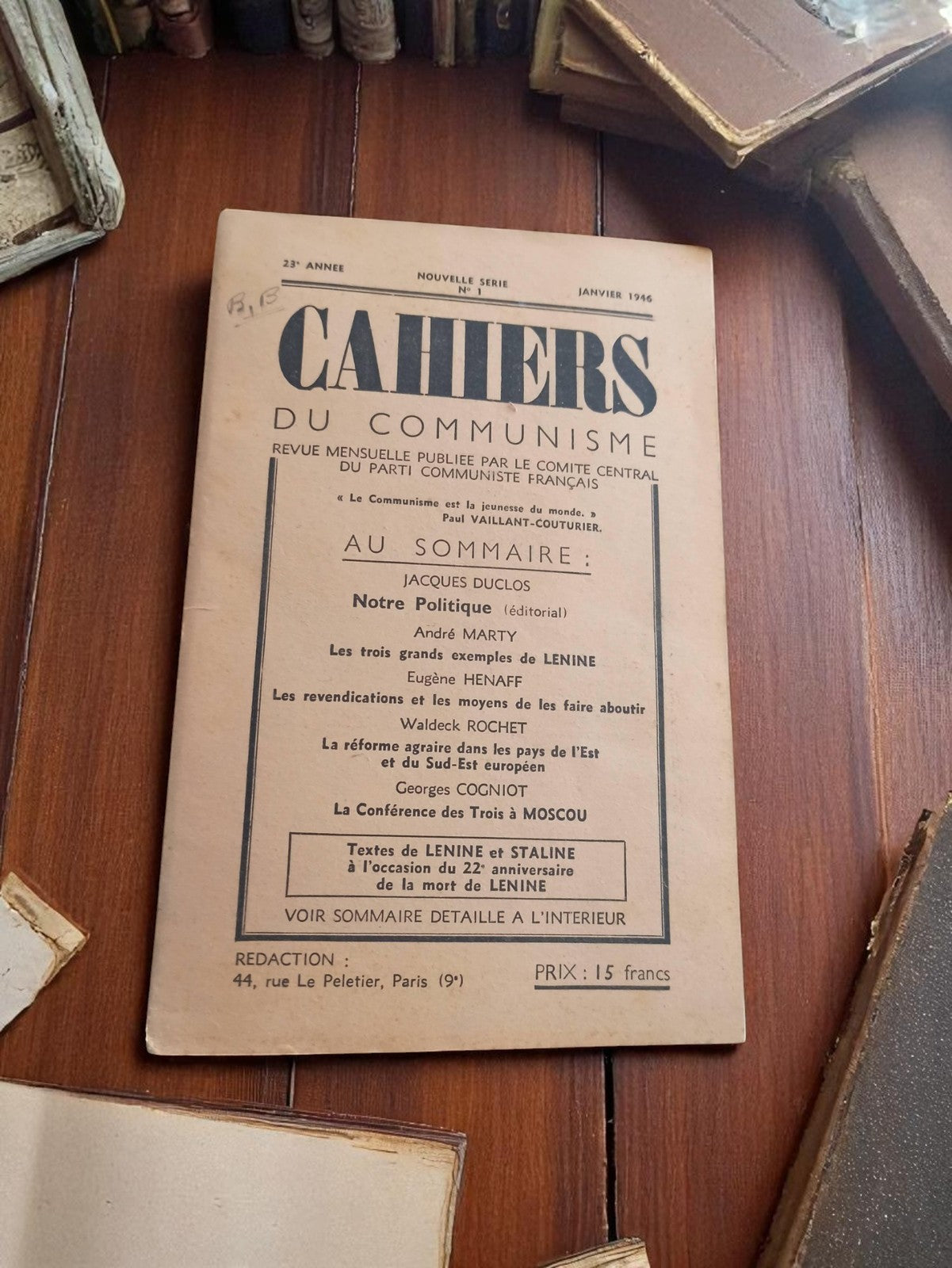 Revue Cahiers du Communisme 1946, document historique vintage PCF