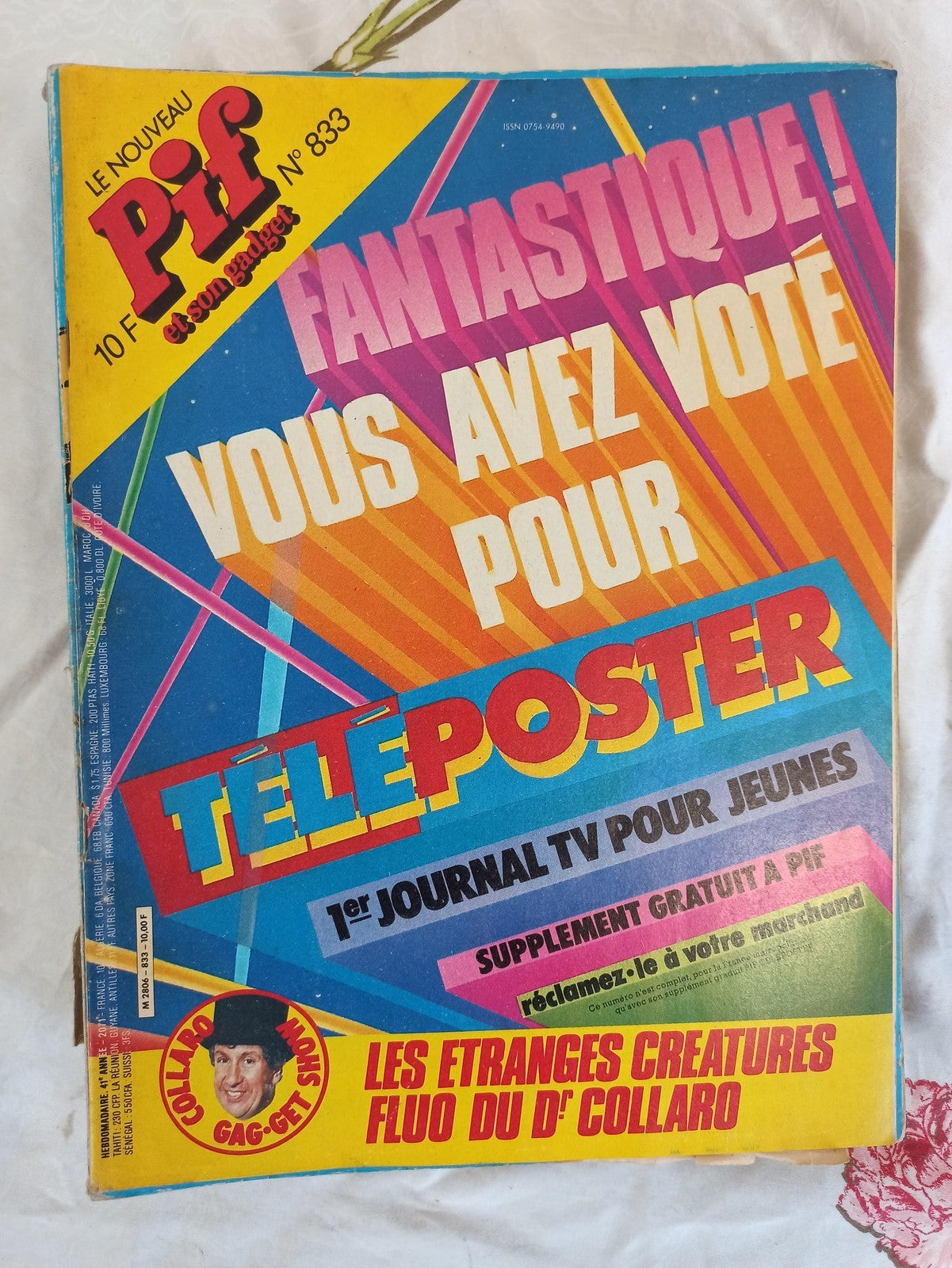 Magazine Pif n°833 ancien rétro années 80, couverture colorée à restaurer