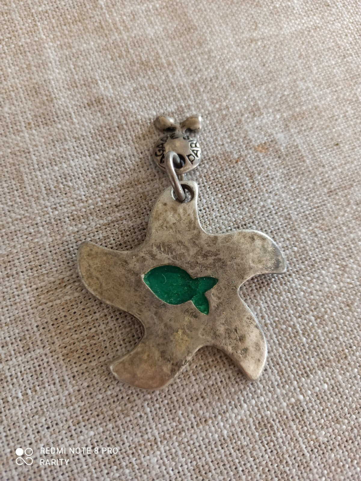 Pendentif Agapé Paris étoile de mer, poisson vert, signé, Restauration Française