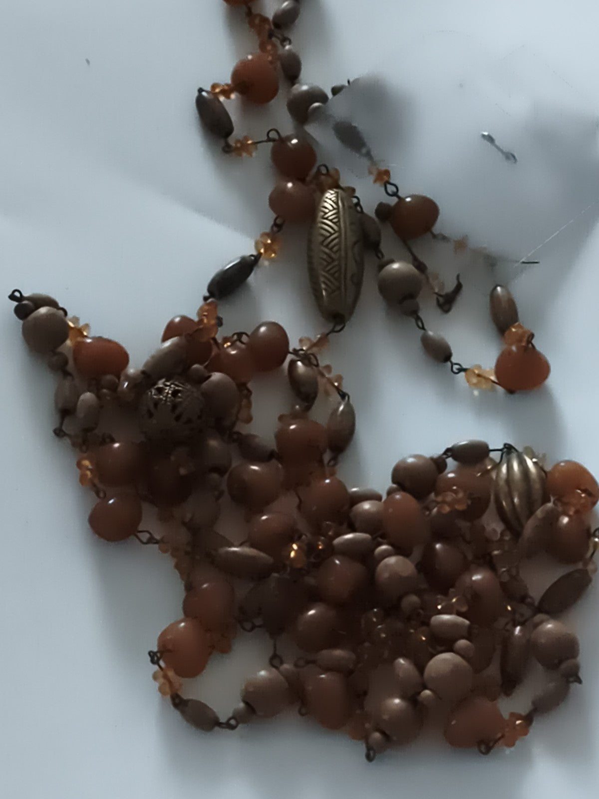 Collier vintage perles marron bronze style ethnique deadstock magasin ancien