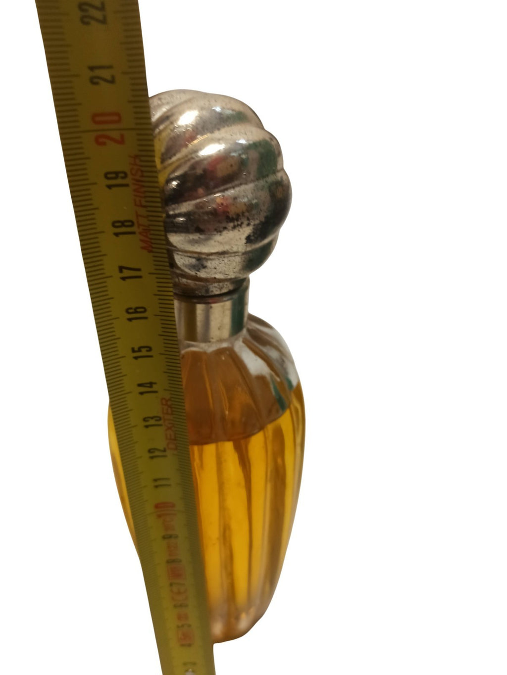 Flacon factice de parfum ancien vitrine déco vintage, bouchon métal, forme godro