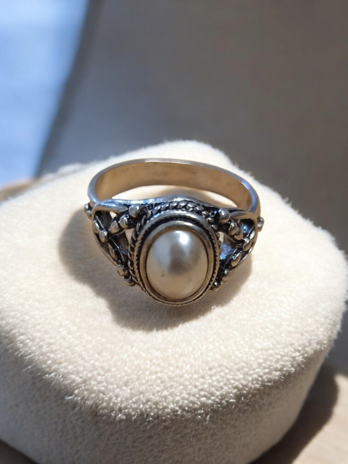 Bague rétro ancienne style vintage perle, fantaisie taille 56, bijou femme