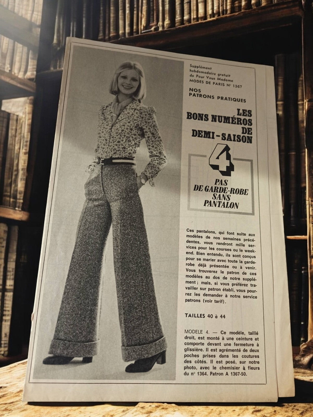 Patron couture vintage pantalon femme 70s Modes de Paris rétro ancien
