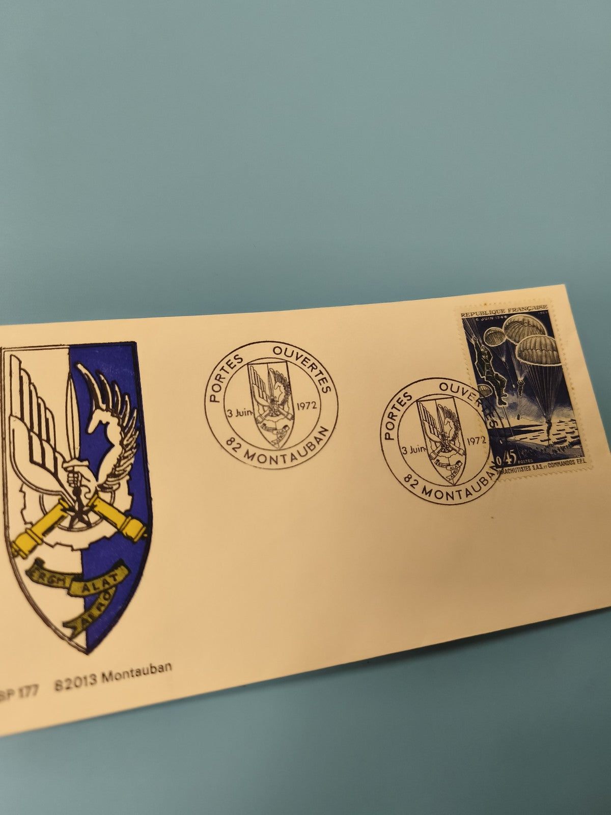 Enveloppe premier jour Montauban 1972 FDC avec cachet et timbre parachutistes