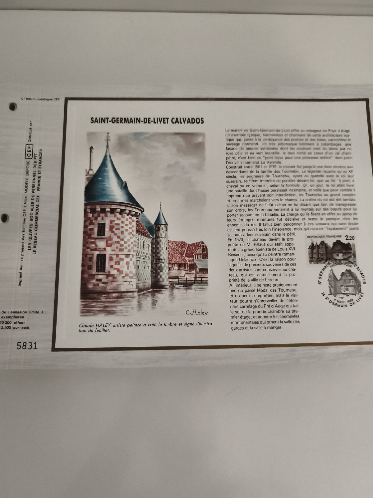 Feuillet CEF philatélie Saint-Germain-de-Livet Calvados illustration Haley