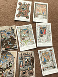 Cartes postales enluminures médiévales, miniatures manuscrits, iconographie art