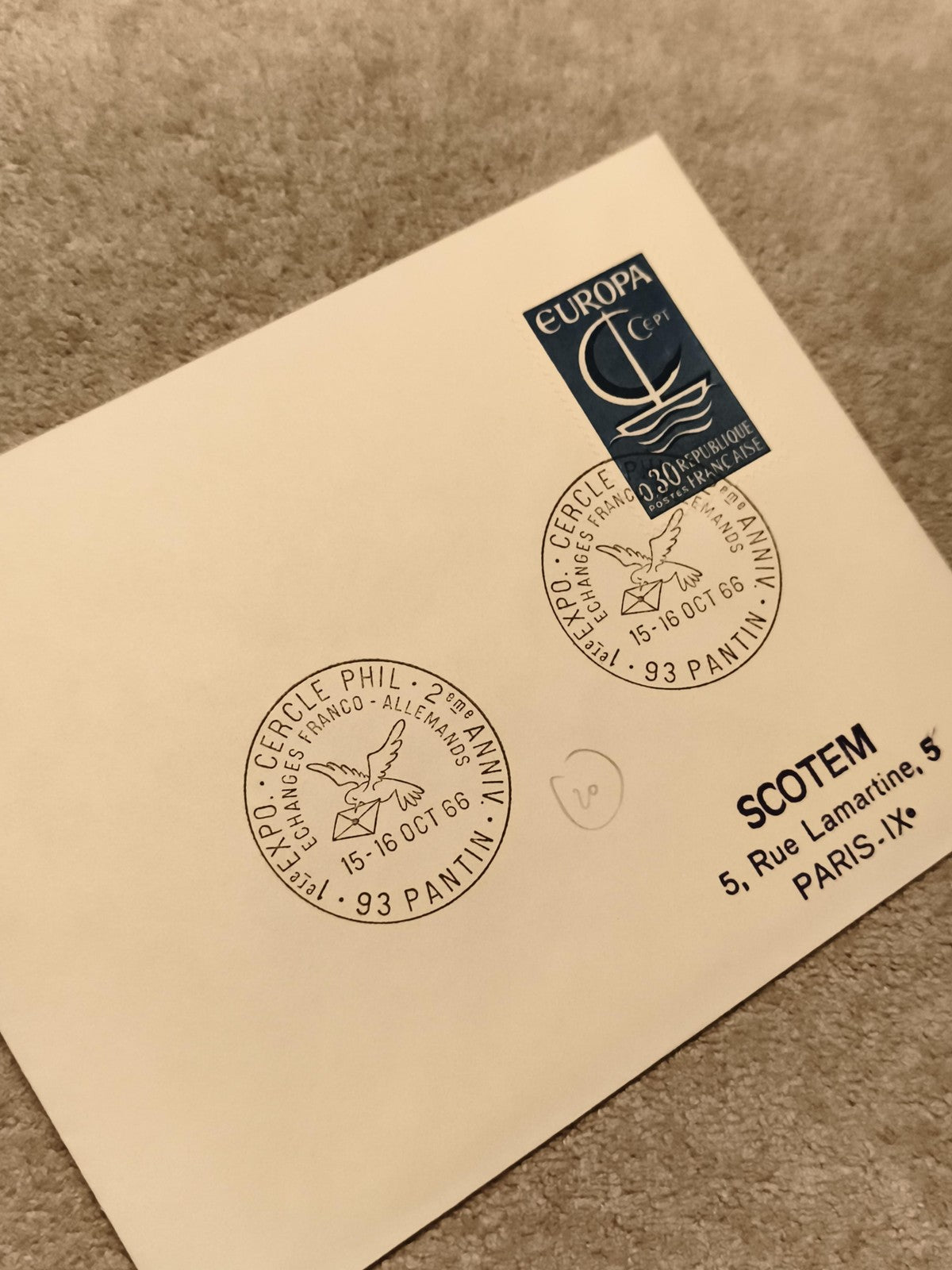 Enveloppe philatélique Europa 1966 2e Anniv. Cercle Philatelique Pantin