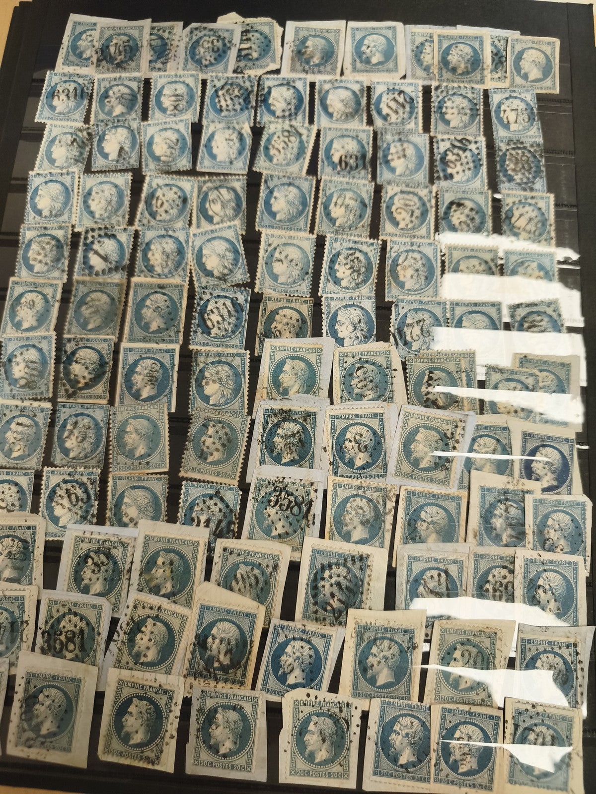 Lot timbres France Cérès 20c bleu oblitérés philatélie XIXe siècle