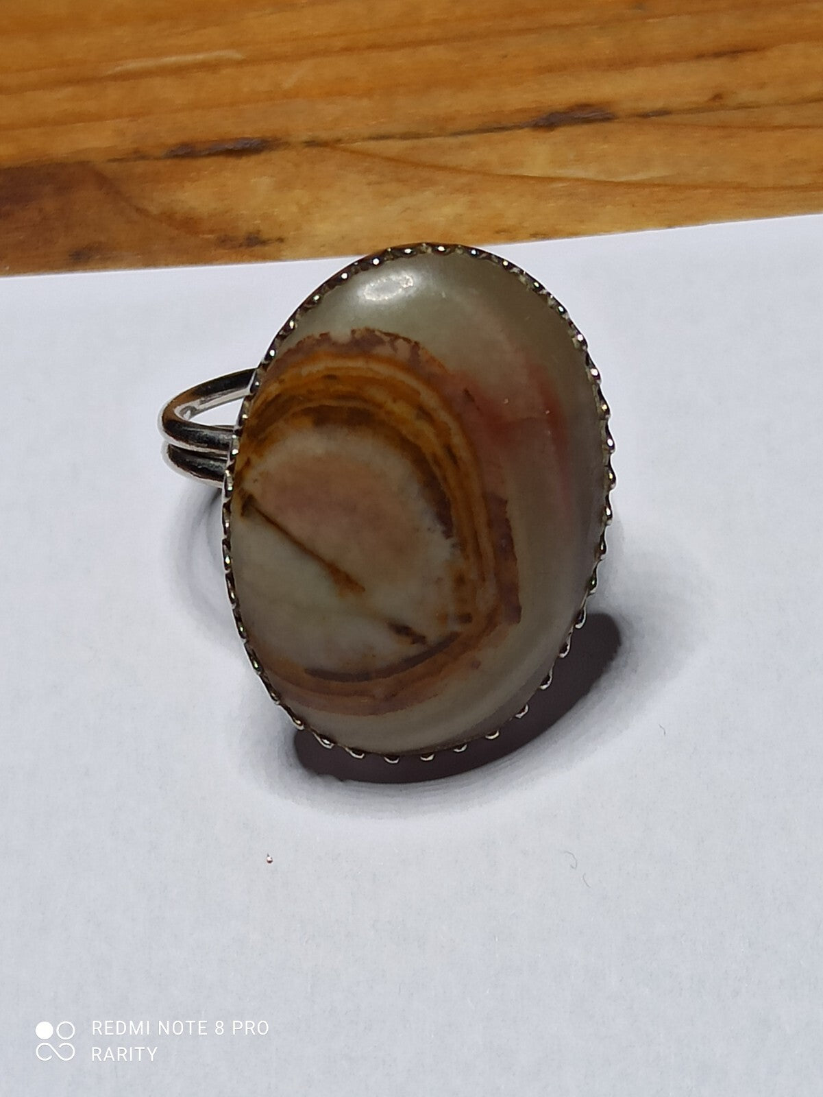Bague afghane pierre ovale onyx aspect veiné, monture métal, taille 49, bijou et