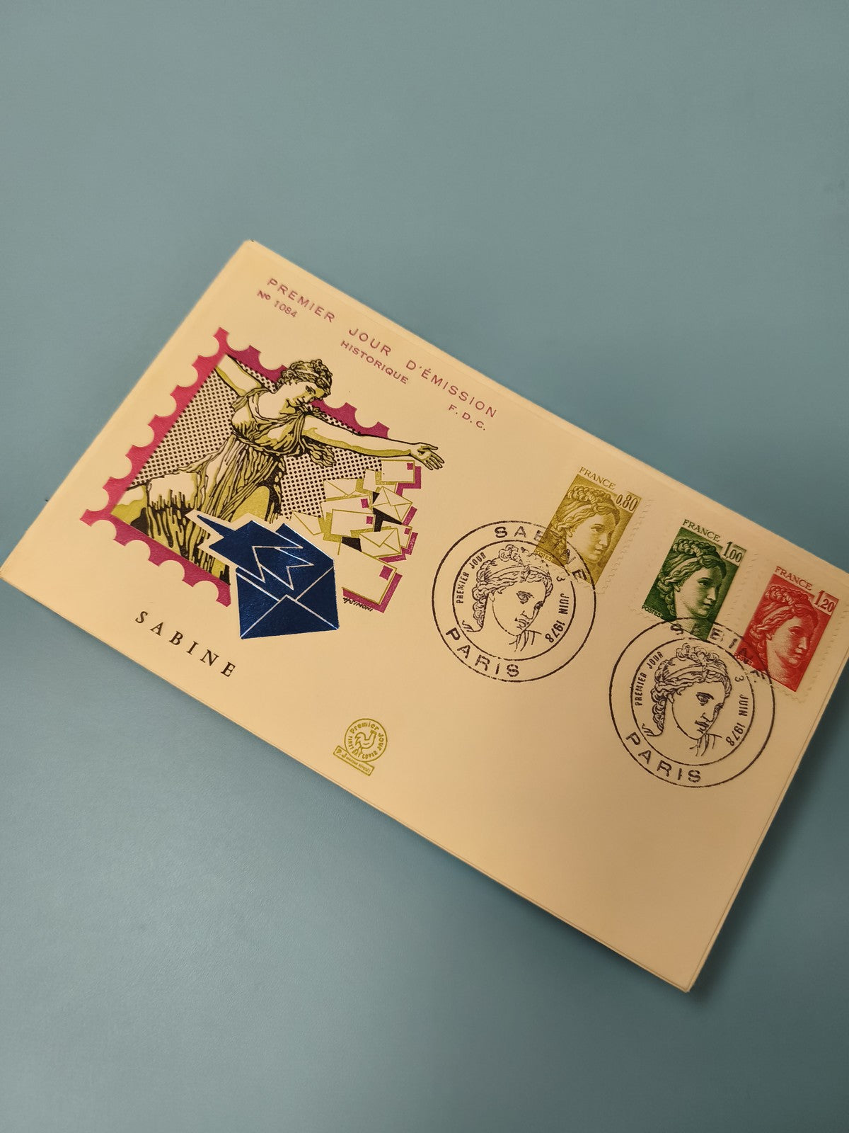 Enveloppe premier jour d?émission FDC Sabine avec timbres Marianne Paris