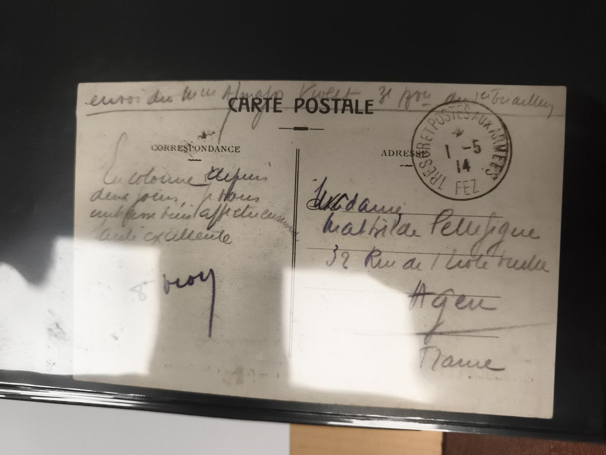 Carte postale 1914 oblitérée Fez Maroc écriture manuscrite philatélie