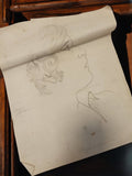 Dessin ancien signé profil femme, art rétro vintage collection déco