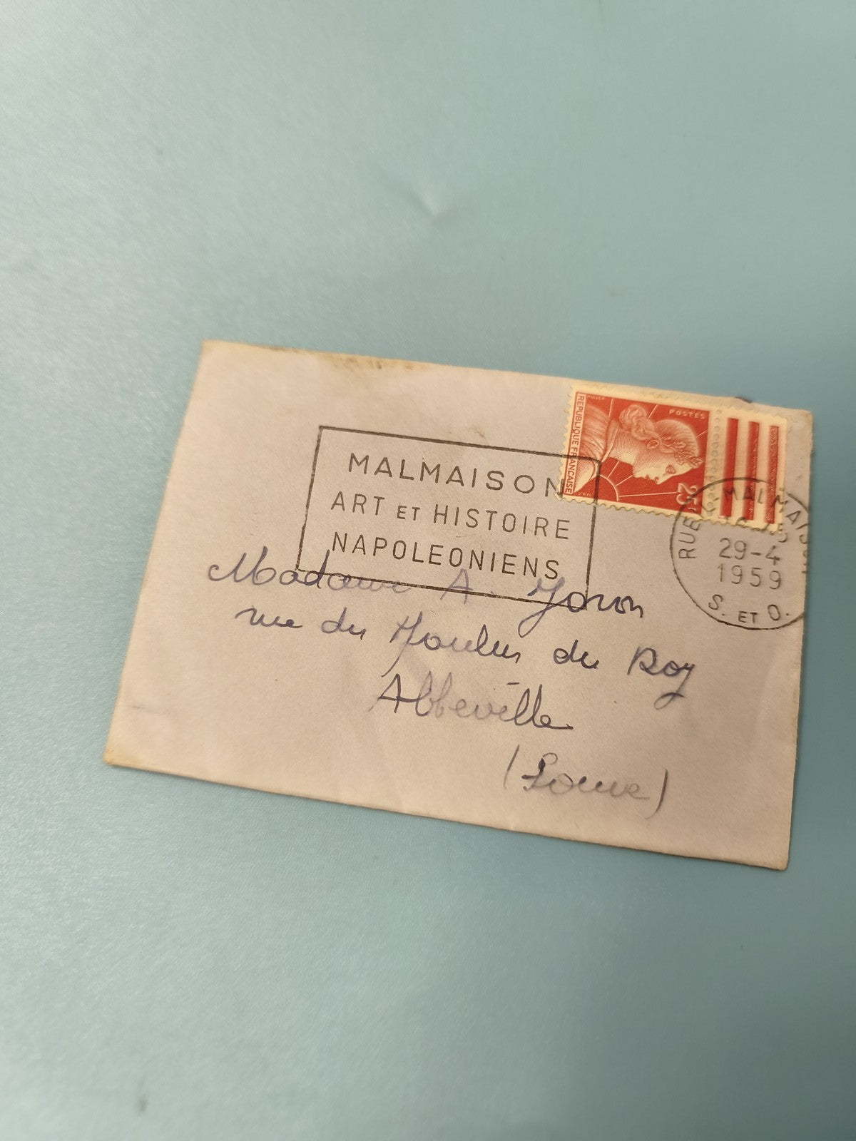 Ancienne enveloppe oblitérée 1959 philatélie Malmaison timbre Marianne vintage