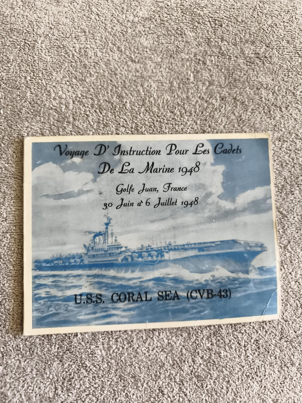 Document marine 1948 USS Coral Sea Golfe Juan instruction cadets