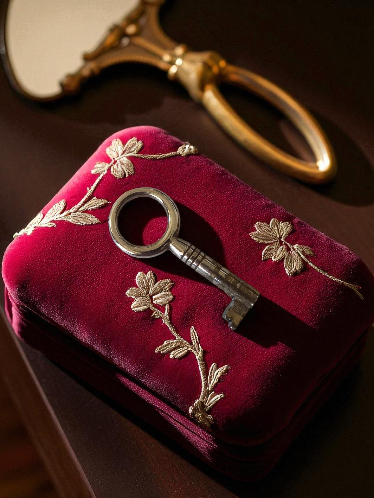 Clé ancienne vintage pour meuble ou porte, finition argentée, déco manoir rétro