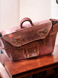 Cartable ancien cuir marron grand format sac vintage rétro scolaire