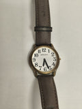 Montre Rodania vintage à quartz cadran blanc, boîtier doré, bracelet marron