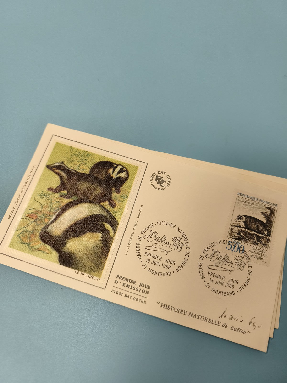 Enveloppe FDC Premier Jour d?Émission Blaireau Buffon 1988 Montbard Timbre Franc