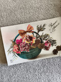 CPA Bonne Année panier fleurs ruban EK 1263 carte postale décor floral