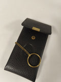 Ancienne pochette cuir David William porte-clés noir chaîne dorée vintage