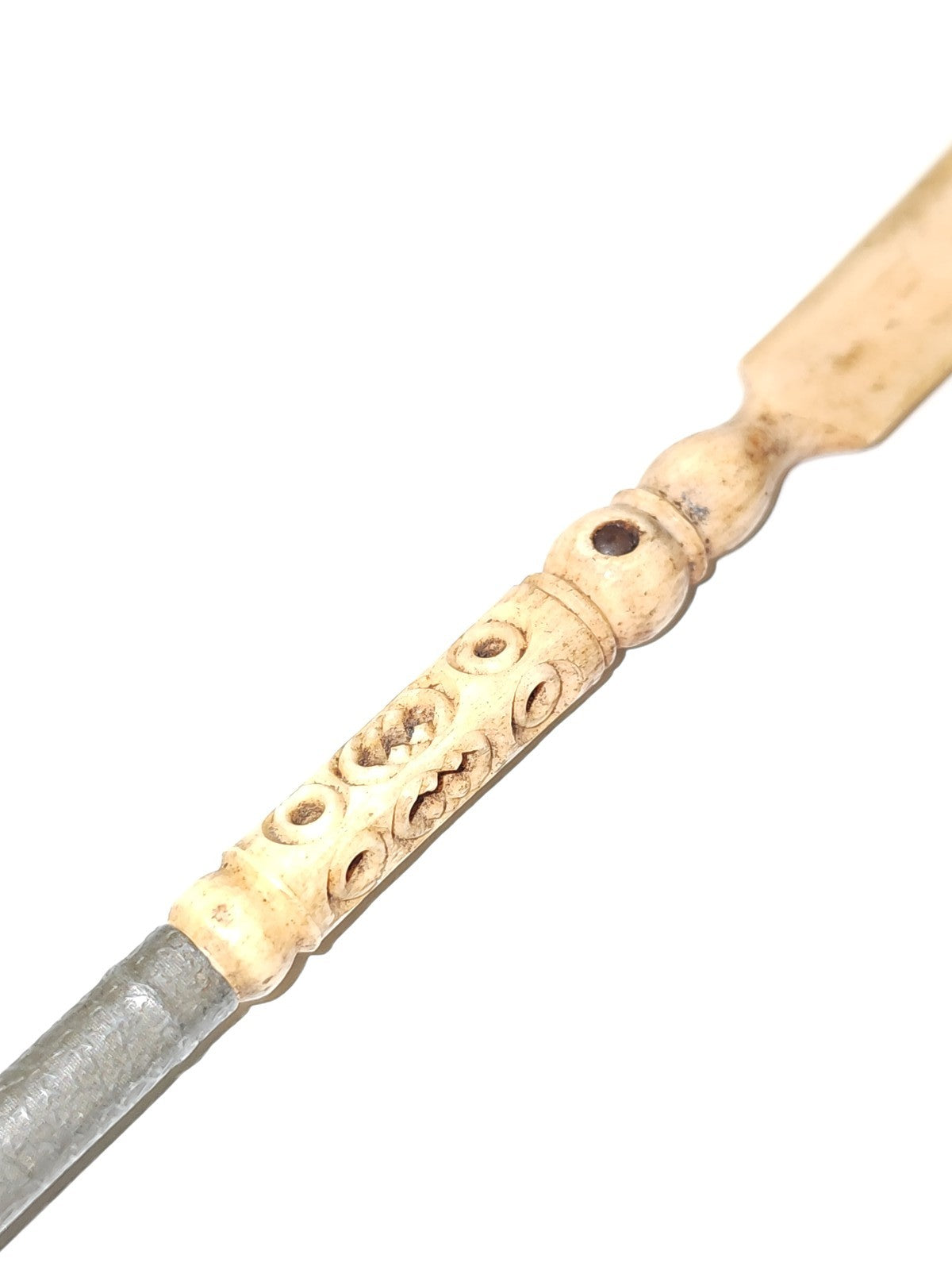 Vintage old carved bone pen holder, writing collectible, retro art object