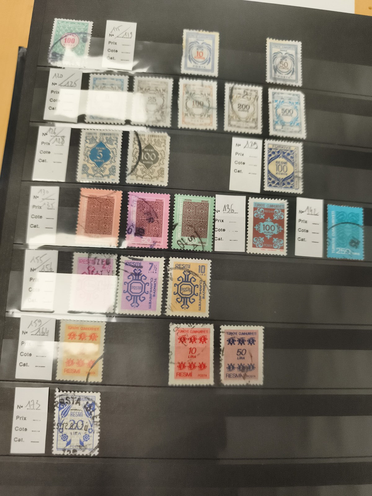 Timbres fiscaux Turquie oblitérés, série lot philatélie, motifs ottomans, couleu