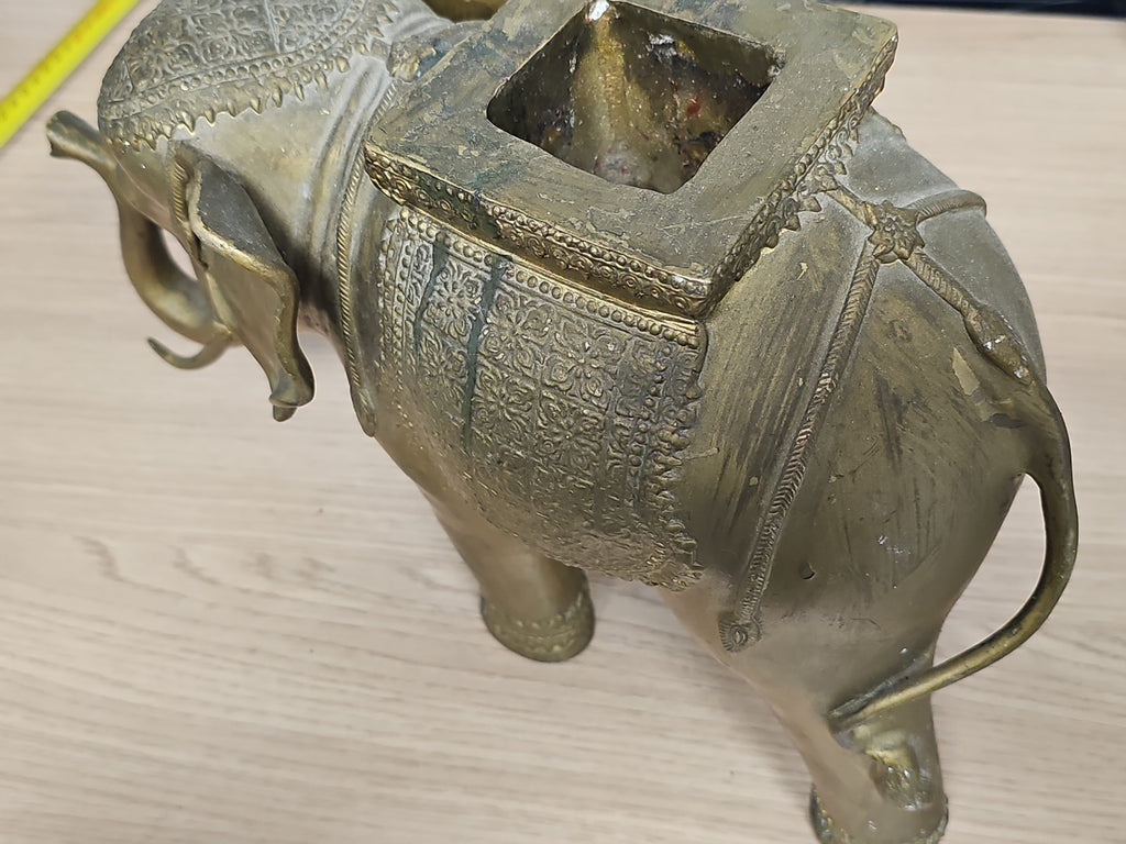 Statue éléphant indienne bronze porte-encens ancien déco orientale vintage