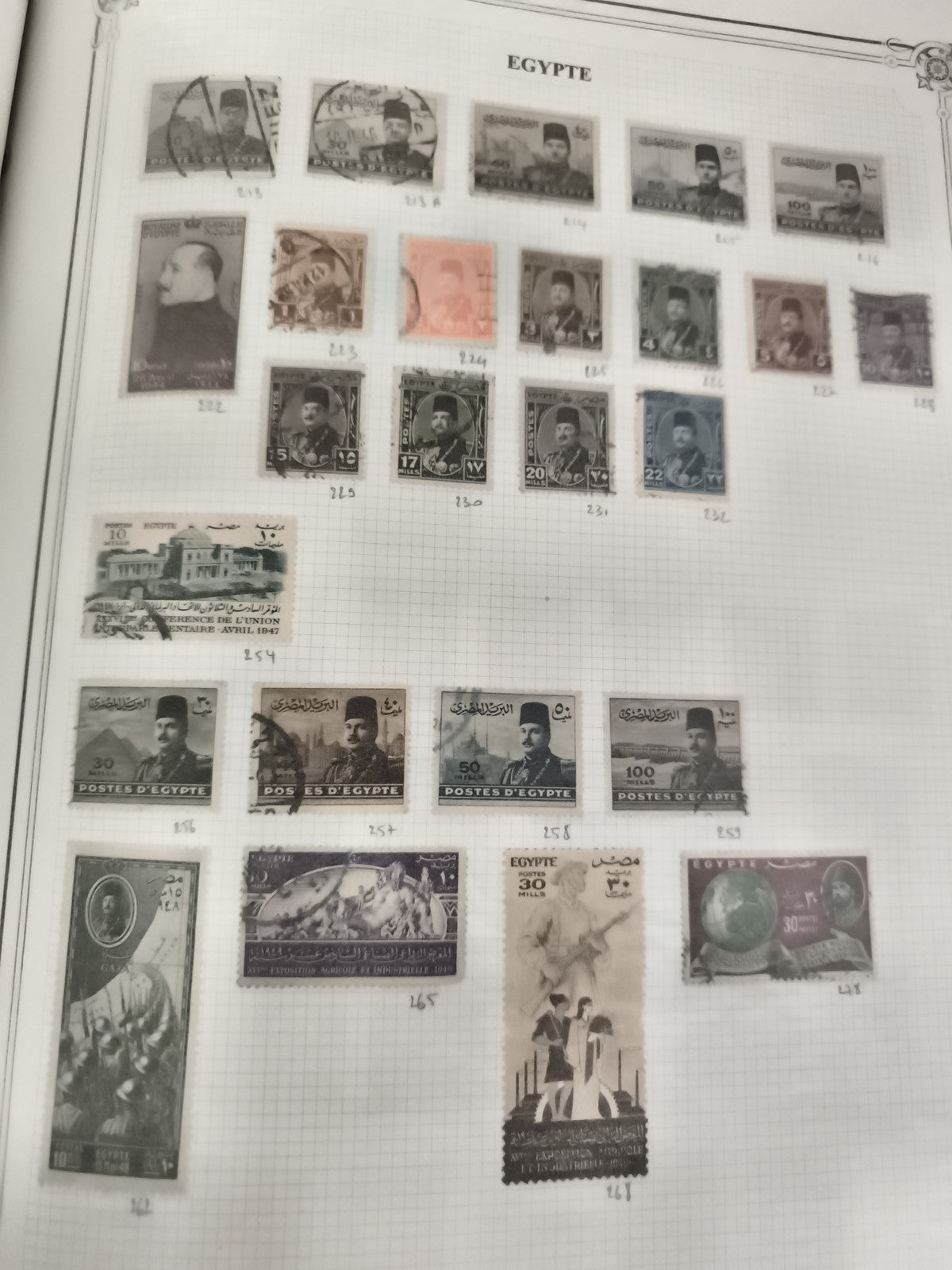 Timbres Égypte anciens oblitérés et neufs lot philatélie XXe siècle