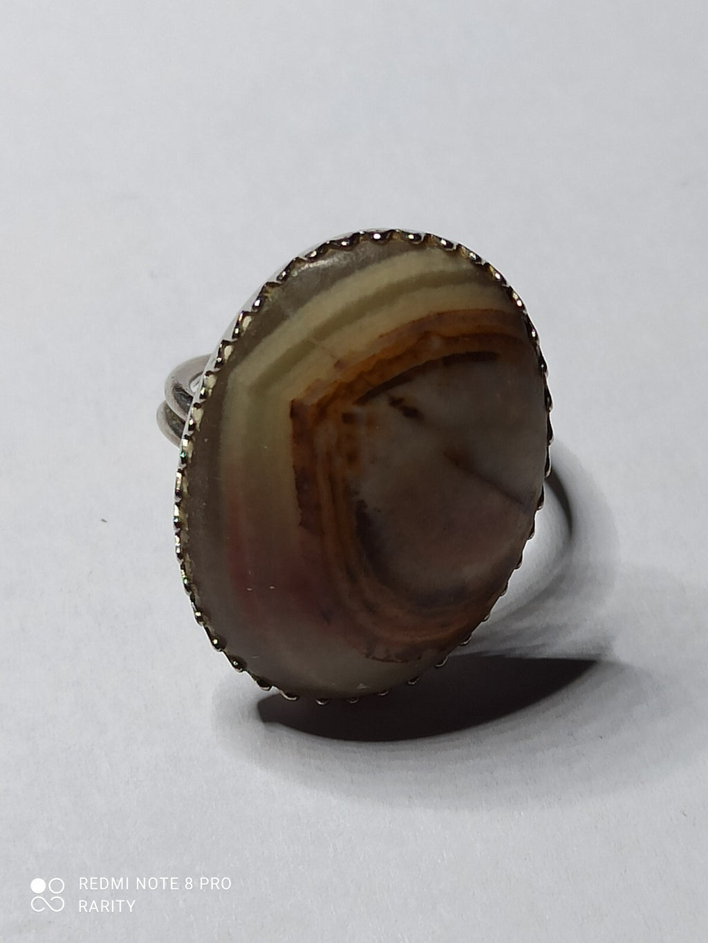 Bague afghane pierre ovale onyx aspect veiné, monture métal, taille 49, bijou et
