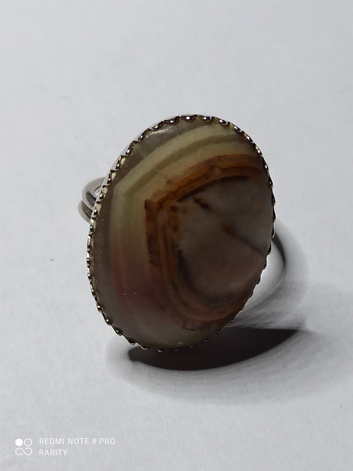 Bague afghane pierre ovale onyx aspect veiné, monture métal, taille 49, bijou et