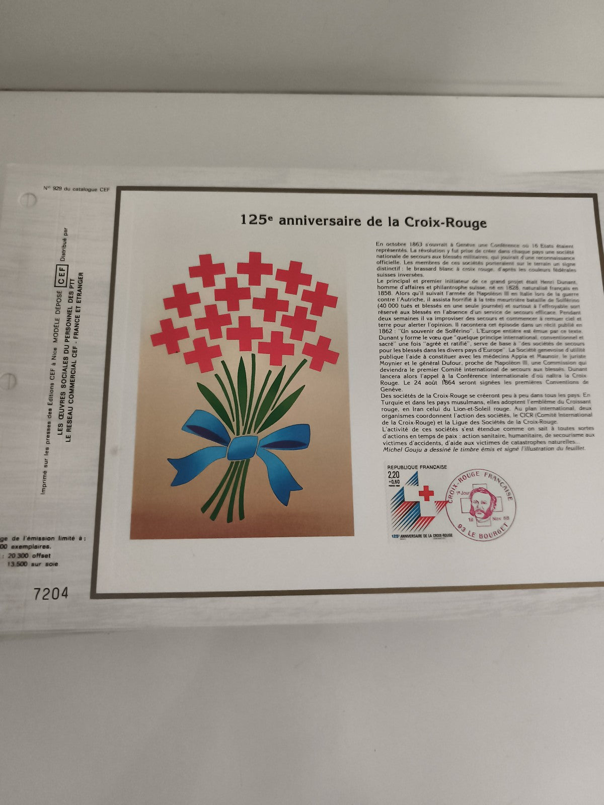 Feuillet CEF 125e anniversaire Croix-Rouge timbre oblitéré philatélie France