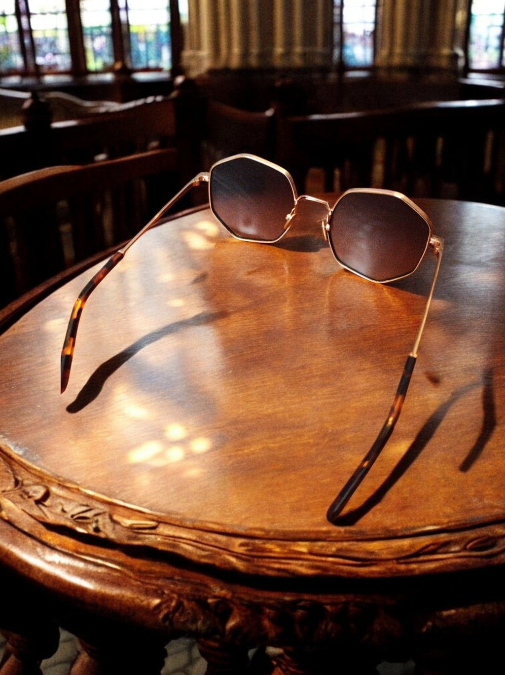 Lunettes de soleil homme Jimmy Fairy octogonales dorées + étui assorti