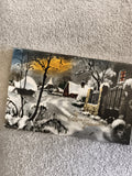 CPA Bonne Année paysage neige hiver illustré coucher de soleil