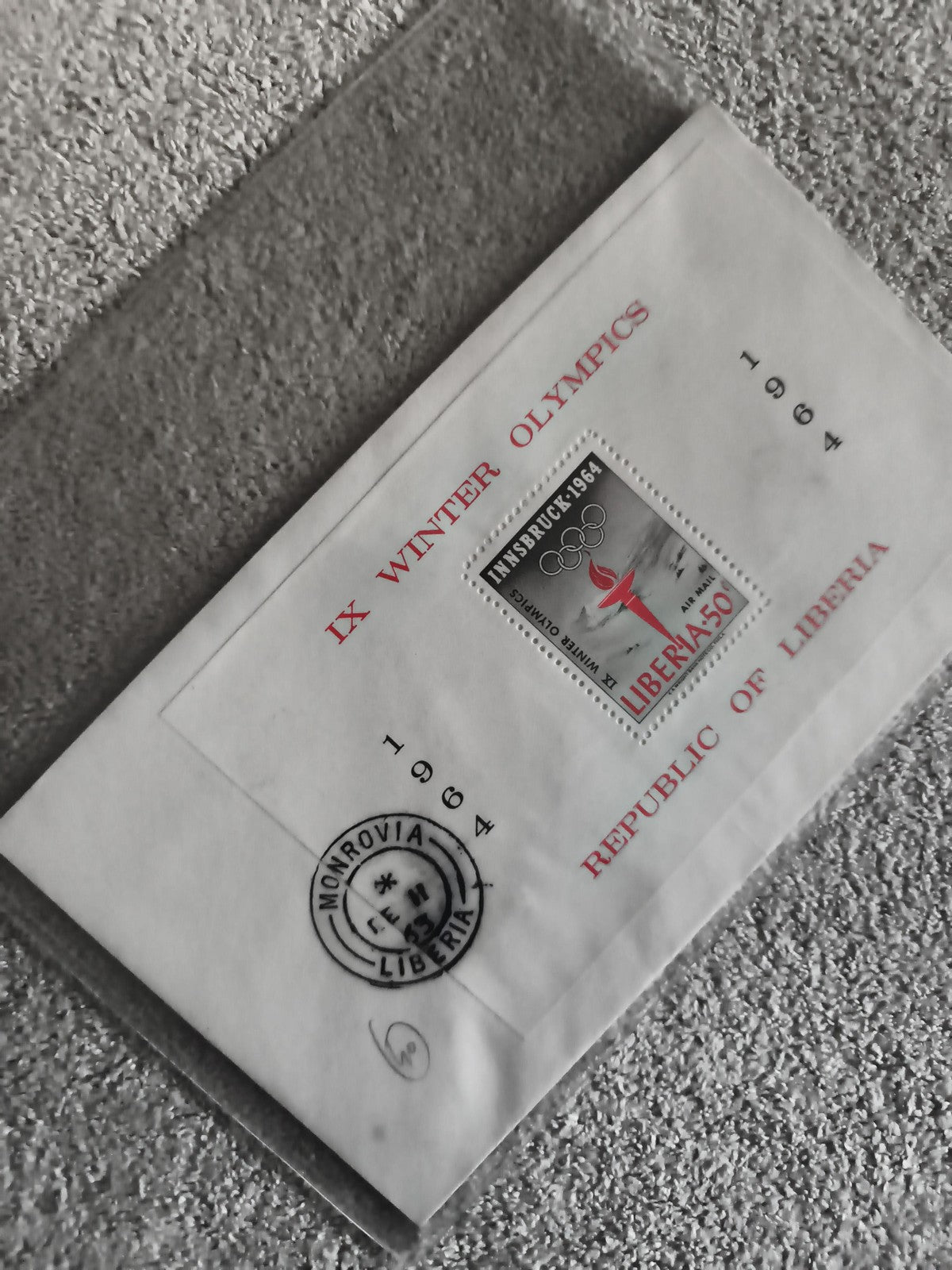 Bloc souvenir timbre Liberia 1964 IX Winter Olympics Innsbruck philatélie (Ref 2