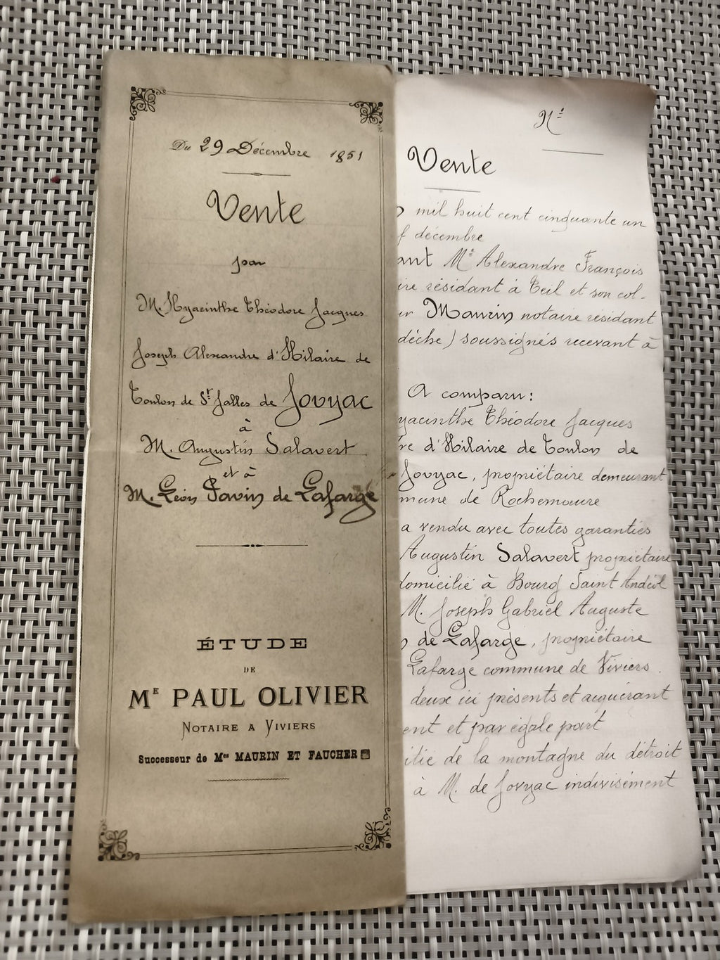 Ancien document manuscrit tribunal République Française XIXe Marseille