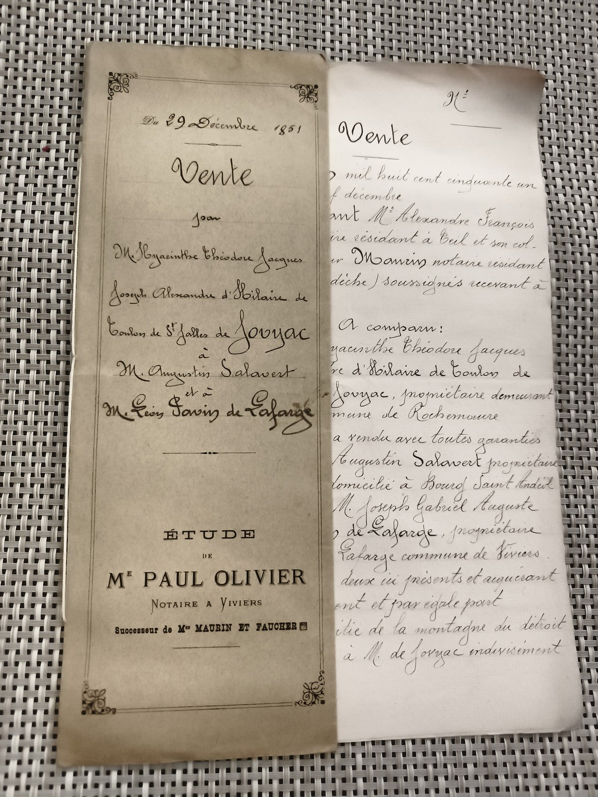 Ancien document manuscrit tribunal République Française XIXe Marseille