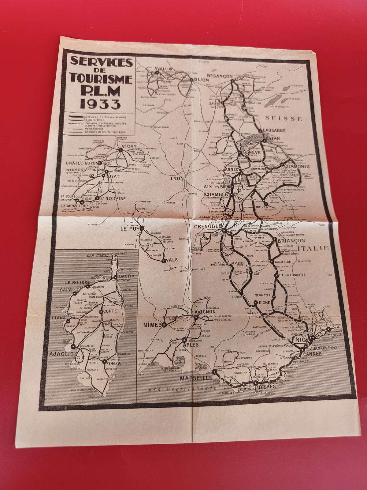 Ancien plan touristique PLM 1933 vintage ? carte ferroviaire France Sud-Est